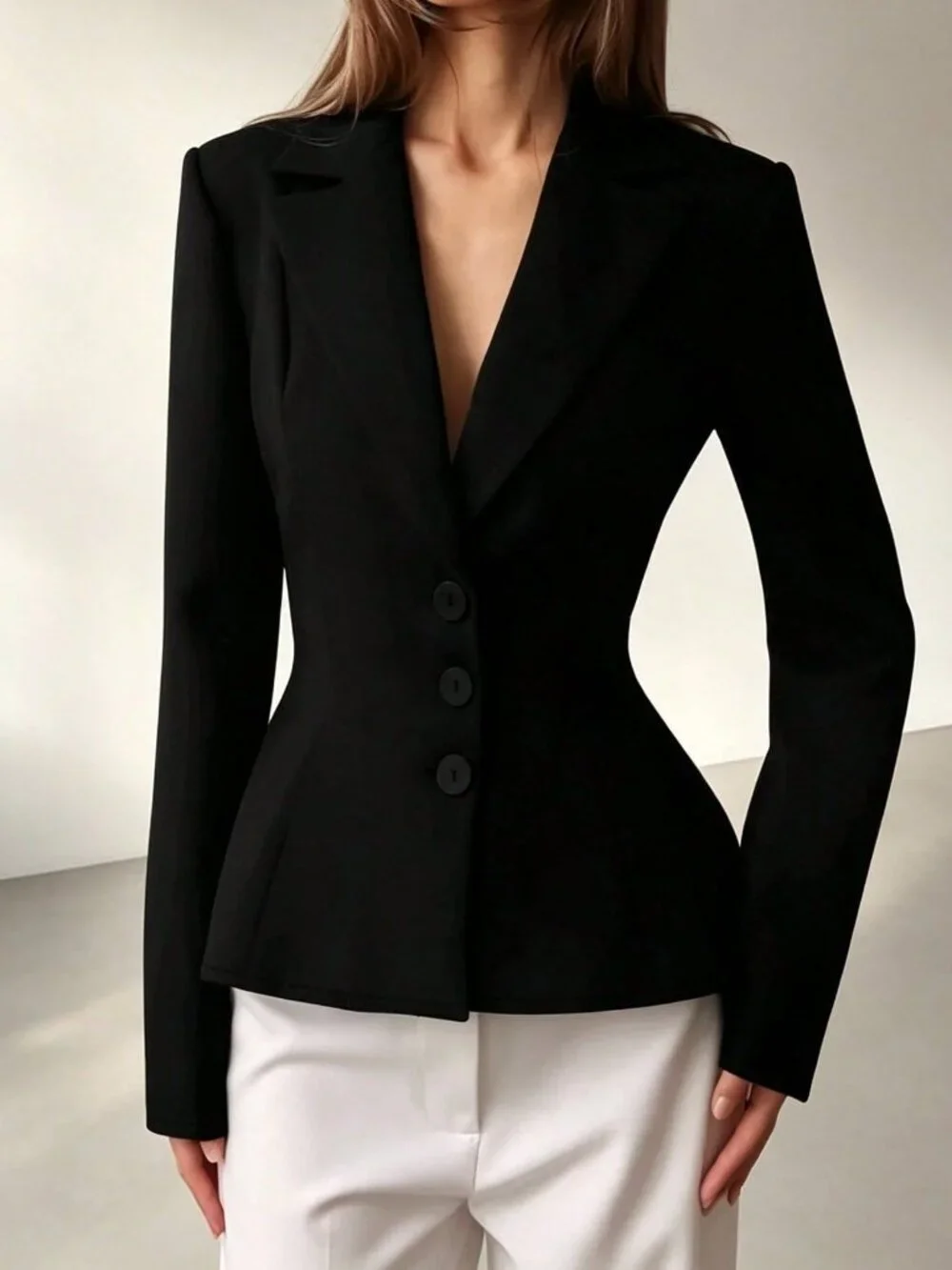 Black Elegant Women's Regular Fit Long Sleeve Plain Pocketed Shacket
